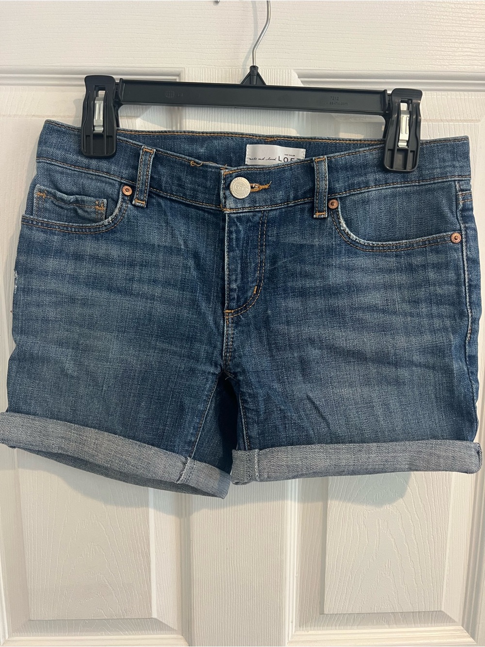 LOFT Dark Wash Cuffed Denim Shorts - Blue